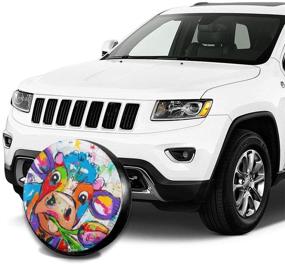 img 1 attached to Foruidea Waterproof Colorful Cow Spare Tire Cover - UV Sun Protection, Dust-Proof & Fit for Jeep, Trailer, RV, SUV, and More – 14 Inch