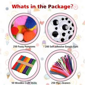 img 3 attached to All-in-One Craft Set: Pipe Cleaners Pom Poms, 6mm x 12 inch Chenille Stems, Assorted Colors, Self-Adhesive Wiggle Googly Eyes, Rainbow Wooden Popsicles - DIY Art for Boys and Girls, Assorted Sizes