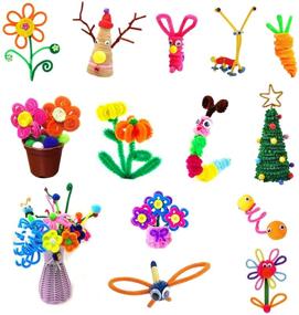 img 1 attached to All-in-One Craft Set: Pipe Cleaners Pom Poms, 6mm x 12 inch Chenille Stems, Assorted Colors, Self-Adhesive Wiggle Googly Eyes, Rainbow Wooden Popsicles - DIY Art for Boys and Girls, Assorted Sizes