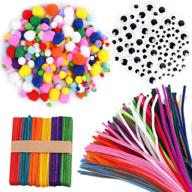 all-in-one craft set: pipe cleaners pom poms, 6mm x 12 inch chenille stems, assorted colors, self-adhesive wiggle googly eyes, rainbow wooden popsicles - diy art for boys and girls, assorted sizes logo