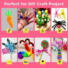 img 2 attached to All-in-One Craft Set: Pipe Cleaners Pom Poms, 6mm x 12 inch Chenille Stems, Assorted Colors, Self-Adhesive Wiggle Googly Eyes, Rainbow Wooden Popsicles - DIY Art for Boys and Girls, Assorted Sizes