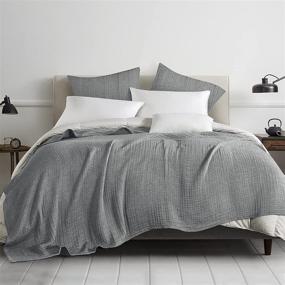 img 3 attached to 🛋️ PHF 100% Cotton Muslin Blanket King Size 108" x 90", Yarn Dyed 3 Layers Ultra Soft Lightweight Breathable Blanket for All Season, Perfect Blanket Layer for Couch Bed Sofa, Elegant Home Decoration Grey