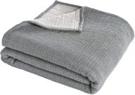 🛋️ phf 100% cotton muslin blanket king size 108" x 90", yarn dyed 3 layers ultra soft lightweight breathable blanket for all season, perfect blanket layer for couch bed sofa, elegant home decoration grey logo