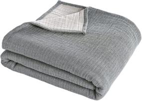 img 4 attached to 🛋️ PHF 100% Cotton Muslin Blanket King Size 108" x 90", Yarn Dyed 3 Layers Ultra Soft Lightweight Breathable Blanket for All Season, Perfect Blanket Layer for Couch Bed Sofa, Elegant Home Decoration Grey