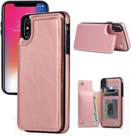 🌹 stylish and functional joyaki iphone x/xs wallet case with card slots and screen protective glass - rose gold logo