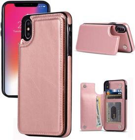 img 4 attached to 🌹 Stylish and Functional JOYAKI iPhone X/XS Wallet Case with Card Slots and Screen Protective Glass - Rose Gold