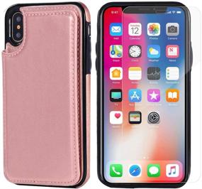 img 2 attached to 🌹 Stylish and Functional JOYAKI iPhone X/XS Wallet Case with Card Slots and Screen Protective Glass - Rose Gold