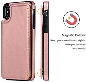 img 1 attached to 🌹 Stylish and Functional JOYAKI iPhone X/XS Wallet Case with Card Slots and Screen Protective Glass - Rose Gold