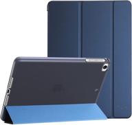 procase ipad mini case 2019 / 4, 1 2 3, slim tpu translucent back cover trifold stand folio smart case for ipad mini 5th generation, navy blue logo