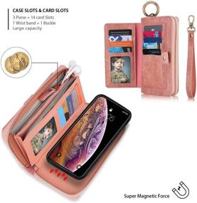 img 1 attached to 📱 AIFENGCASE Pink iPhone 12 Pro Max Wallet Case - Magnetic Detachable Back Cover, Zipper Leather Pouch Wallet Flip Case with Card Holder & Wristlets Clutch for Women and Men