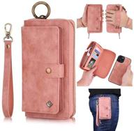 📱 aifengcase pink iphone 12 pro max wallet case - magnetic detachable back cover, zipper leather pouch wallet flip case with card holder & wristlets clutch for women and men logo