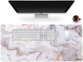 img 3 attached to 🖱️ Anyshock XXL Extended Gaming Desk Mat - Cute Mouse Pad 35.4" x 15.7" - Laptop, Beauty Mousepad with Stitched Edges - Non-Slip Base - Waterproof Computer Desk Pad for Office, Home, Girls, Men (Platinum Marble)