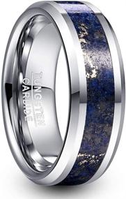 img 4 attached to 💍 VAKKI 8mm Lapis Lazuli Tungsten Carbide Ring with Beveled Edges - Wedding Band Comfort Fit, Available in Sizes 7-12