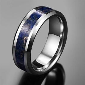 img 2 attached to 💍 VAKKI 8mm Lapis Lazuli Tungsten Carbide Ring with Beveled Edges - Wedding Band Comfort Fit, Available in Sizes 7-12