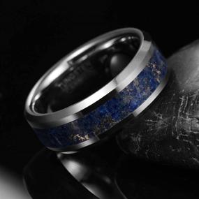 img 1 attached to 💍 VAKKI 8mm Lapis Lazuli Tungsten Carbide Ring with Beveled Edges - Wedding Band Comfort Fit, Available in Sizes 7-12