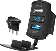 rocker usb charger socket 12v/24v dual usb car power outlet blue led voltmeter waterproof marine cigarette lighter adapter quick charge 3.0 rocker switch panel for boat utv atv rv logo