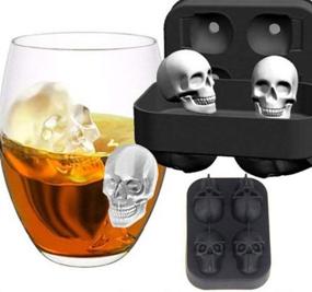 img 2 attached to 🧊 Ice Skull 3D Flexible Silicone Ice Cube Molds Tray, Set of 4 Giant Skulls, Round Ice Maker Mold