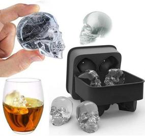 img 3 attached to 🧊 Ice Skull 3D Flexible Silicone Ice Cube Molds Tray, Set of 4 Giant Skulls, Round Ice Maker Mold