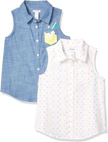 img 2 attached to Amazon Brand Sleeveless Chambray Multi Dots Girls' Clothing