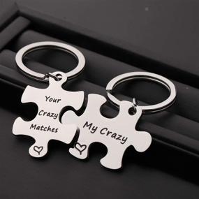 img 2 attached to 🔑 TGBJE Your Crazy Matches My Crazy Couples Keychain Set Puzzle Piece Gift for Partner, Spouse