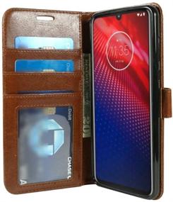 img 2 attached to 📱 Motorola Moto Z4 Case - Slim Folio PU Leather Flip Cover w/ Kickstand, Card Slot, Wrist Strap - Luxury Brown for Moto Z4 5G Verizon