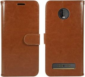 img 4 attached to 📱 Motorola Moto Z4 Case - Slim Folio PU Leather Flip Cover w/ Kickstand, Card Slot, Wrist Strap - Luxury Brown for Moto Z4 5G Verizon