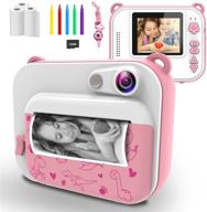 📸 ushining instant print camera for kids, 12mp digital camera for kids ages 3-12 with ink-free printing, 1080p video camera, 32gb sd card, color pens, and print papers (pink) logo