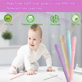 img 3 attached to Honboom Hollow Teether Tubes: 5-Pack Soft Silicone Teething Tubes for Babies 0-12 Months - Chew Straw Toy for Soothing, with Cleaning Brush and Dishwasher Safe Feature (6.6in)