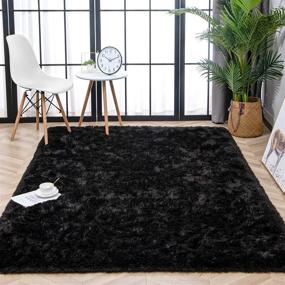 img 4 attached to 🔥 Luxurious Shaggy Rugs Fluffy Rug for Bedroom, High-Quality Polyester Shag Area Rug, Soft Shaggy Carpet Play Mat for Dorm Room Rug College Nursery Rugs Living Room Girls Kids Room Decor (3X5 Feet, Black)