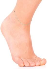 img 2 attached to 📿 Italian Sterling Silver Two Tone Mini Diamond-cut Bar Link Anklet with Cable Chain, 10 Inches
