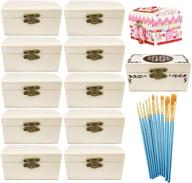 🔒 cooyeah 12 piece unfinished wood treasure chest set - diy craft boxes with locking clasp, perfect for home decor, parties, and prop use - 3.8x2.1x1.8 inches logo