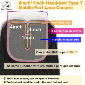 img 3 attached to 🔒 Премиум 12A Бразильская прямая 4X4 Закрытие: Закрытие с кружевной частью по середине для натуральных черных волос из бразильской девственной человеческой волос (10")