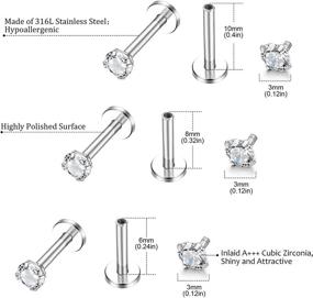 img 3 attached to 💎 20-Piece Set of Helicopchain 16G Hypoallergenic Stainless Steel Lip Studs, Labret Piercings with 3mm CZ Gems for Cartilage, Tragus, Helix, and Monroe Piercings - Jewelry in 6mm, 8mm, 10mm