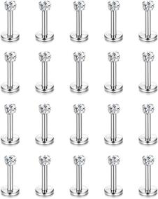 img 4 attached to 💎 20-Piece Set of Helicopchain 16G Hypoallergenic Stainless Steel Lip Studs, Labret Piercings with 3mm CZ Gems for Cartilage, Tragus, Helix, and Monroe Piercings - Jewelry in 6mm, 8mm, 10mm