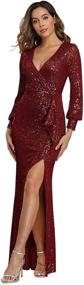 img 4 attached to Gold Sparkling Sequin Stretch Split Evening Dress for a Glamorous Look