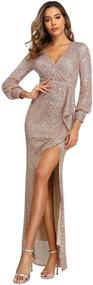 img 1 attached to Gold Sparkling Sequin Stretch Split Evening Dress for a Glamorous Look