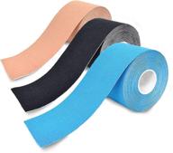 🏋️ 3-pack kinesiology tape pro: ultimate athletic support for knee, ankle, muscle, sport performance. dynamic physical therapy wrap. strong-rock breathable & h2o resistant cotton. roll & uncut, 2in x 16.4ft. multi-coloured bulk pack! логотип