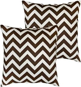 img 1 attached to 🛏️ Set of 2 Zig Zag Polyester Pillow Cases, Village Brown Home Fashion Cushion Covers, 18 x 18 Inches