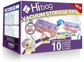 img 4 attached to 🧺 HIBAG Space Saver Vacuum Storage Bags, 10-Pack Set (2 Jumbo, 2 Large, 2 Medium, 2 Small, 2 Roll-up) with Pump (10-Combo)