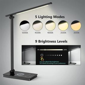 img 1 attached to 💡 Smart LED Desk Lamp: Wireless Charger, USB Port, Foldable, Eye-Caring with 5 Modes, 9 Brightness Levels, Timer | Touch Control Home Office Reading Lamp