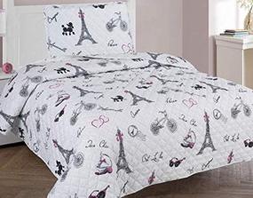 img 1 attached to 🗼 Golden Linens Twin Size 2 Pieces Printed Bedspread Coverlet in Multi Colors with White, Black, and Pink Paris Eiffel Tower Design for Girls, Kids, and Teens - Paris Quilt