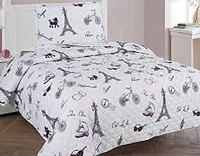 img 2 attached to 🗼 Golden Linens Twin Size 2 Pieces Printed Bedspread Coverlet in Multi Colors with White, Black, and Pink Paris Eiffel Tower Design for Girls, Kids, and Teens - Paris Quilt