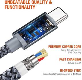 img 3 attached to ⚡ Snowkids USB C кабель 6.6FT (2 шт) - Быстрая зарядка для Galaxy S10 S9, Note 10 9, Moto Z, LG, Google Pixel - Нейлоновый оплетенный USB Type C кабель высокой скорости (серый)