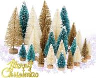 🎄 diy crafts: artificial frosted mini sisal christmas trees with wood base - perfect winter ornaments for christmas home decor - includes merry christmas letters and snowflakes confetti - ideal for tabletop settings logo