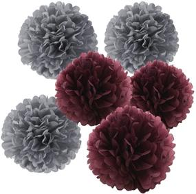 img 1 attached to 🎀 Heartfeel Grey Burgundy Tissue Paper Pom Poms: 12pcs 8inch 10inch Paper Flowers for Wedding, Birthday, Baby Shower, and Nursery Decorations