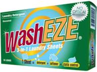 washeze 10-count 3-in-1 laundry detergent sheets: portable, individual packages for travel. fragrance-free, space-saving & highly efficient compared to pods, pacs, liquids, or powders. logo