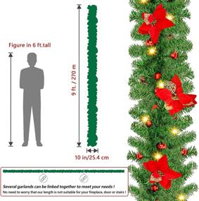 img 2 attached to 🎄 Enhance Your Christmas Décor with Timiyou 9Ft Pre-lit Christmas Garland: Lights, Flowers, Balls - Indoor & Outdoor Xmas Pine Garland for Home Fireplace, Parties - Battery Operated Green Rattan