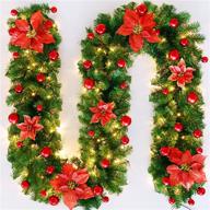 🎄 enhance your christmas décor with timiyou 9ft pre-lit christmas garland: lights, flowers, balls - indoor & outdoor xmas pine garland for home fireplace, parties - battery operated green rattan logo