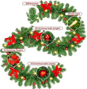 img 3 attached to 🎄 Enhance Your Christmas Décor with Timiyou 9Ft Pre-lit Christmas Garland: Lights, Flowers, Balls - Indoor & Outdoor Xmas Pine Garland for Home Fireplace, Parties - Battery Operated Green Rattan