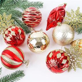 img 1 attached to 🎄 16Pcs 3.15inch Shatterproof Christmas Ball Ornaments for Xmas Tree - Vibrant Red & Gold Decorations for Holidays, Weddings, and Parties